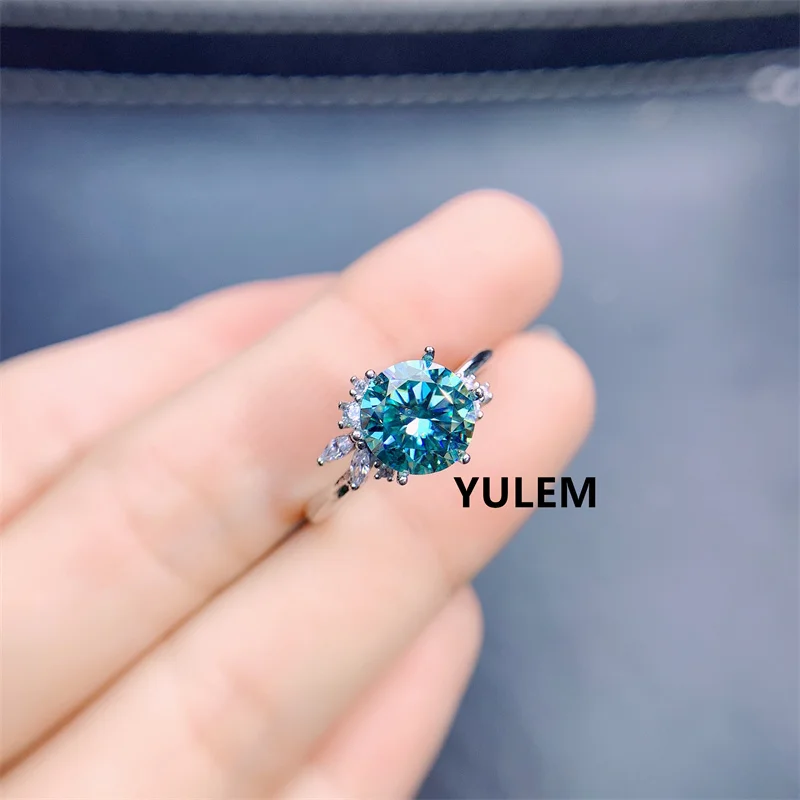 Blue Green Moissanite Ring 2Ct  Vvs Lab Diamond With Certififcate Fine Jewlery Test Passed Real S925 Sterling Silver