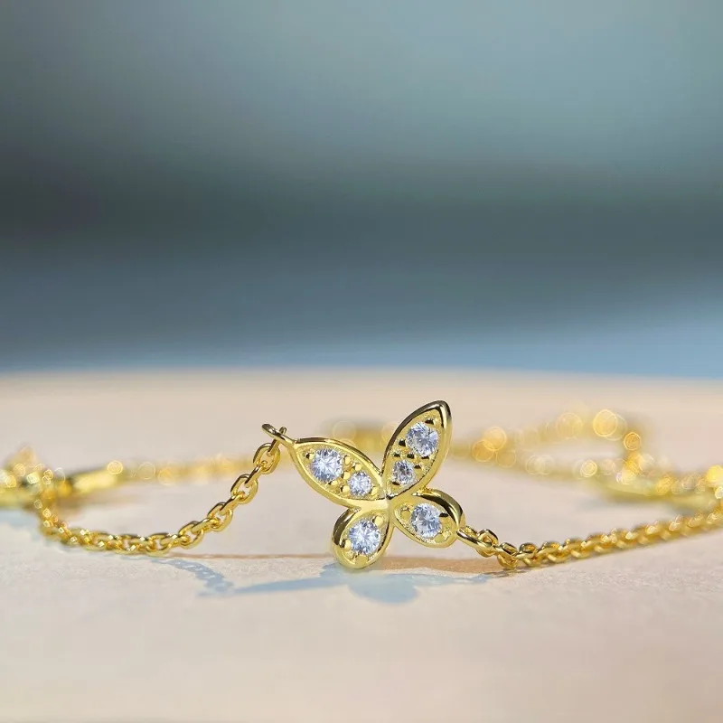 D Color Moissanite Butterfly Charm Bracciale Per Donna Girls Fashion 925 Silver Lab Braccialetti Mosan Bangle 18K Gold Pass Tester