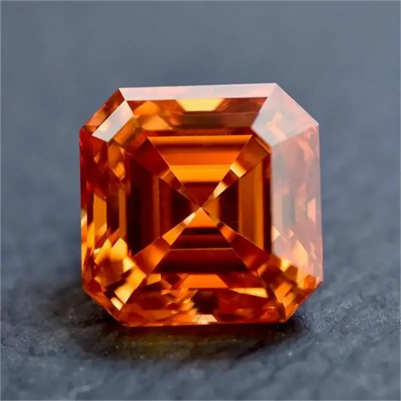 Pietra Sciolta Moissanite Con Certificato Gra Orange Asscher Cut Lab Grown Moissanite Jewelry Material Pass Diamond Tester