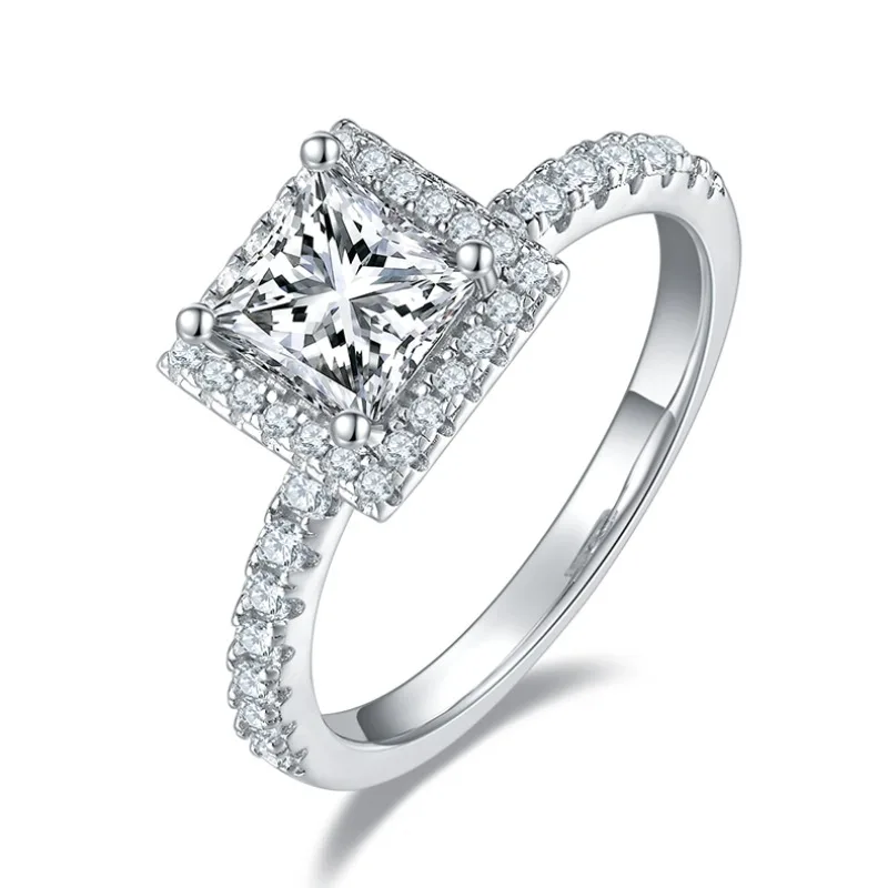 1Ct Princess Cut Moissanite Diamond Anello Di Fidanzamento Per Le Donne 925 Sterling Silver Lab Mosan Halo Wedding Ring Pass Tester Regalo