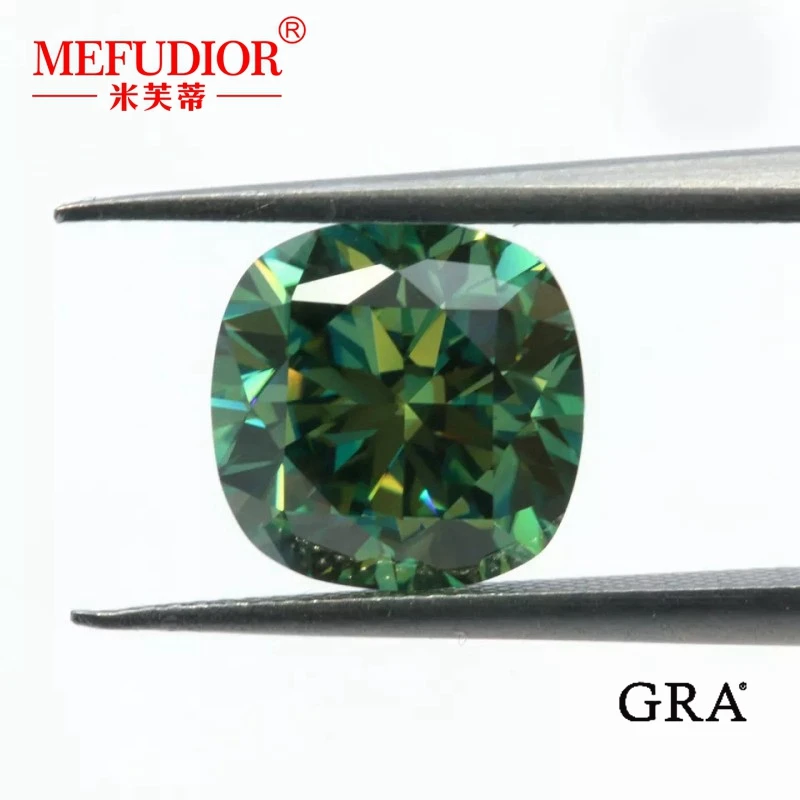 1-9Ct Green Loose Moissanite Square Cushion Cut D Vvs1 Real Lab Gemstone Stones Pass Diamond Tester Con Gioielli Gra Certificati