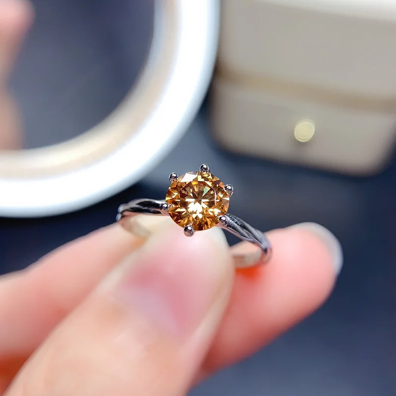 Yellow Moissanite Ring 1Ct 6.5Mm Vvs Lab Diamond Test Passed Fine Jewelry For Women Wedding Party Gift Real 925 Sterling Silver