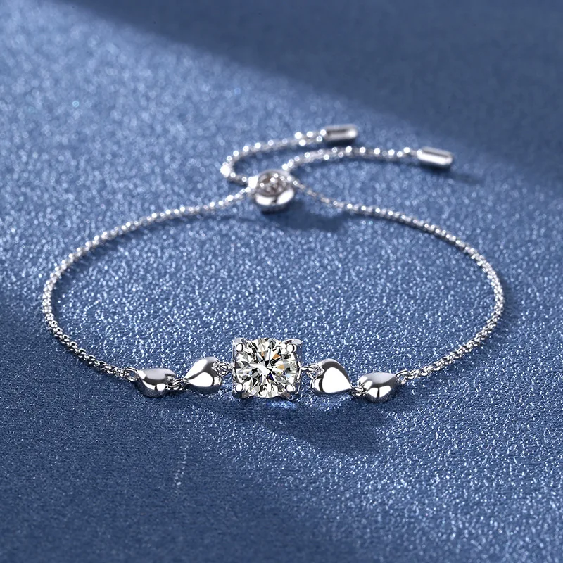 Classic 1Ct Moissanite Bracciale Donna 925 Sterling Silver Lab Diamond Bracciali Bangle Regolabile Platinum Plated Pass Tester