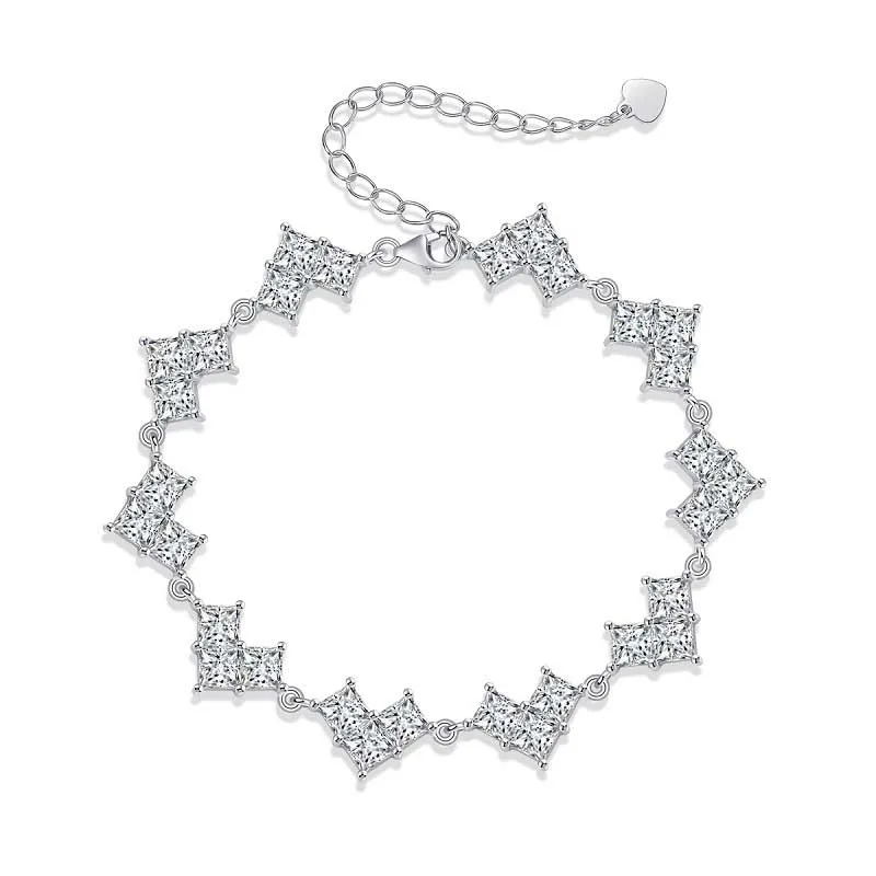 Braccialetto A Catena Moissanite A Forma Di Cuore Pieno S925 Sterlijg Silver Lab Diamond Link Bracciali Bangle Pass Diamond Tester Gift