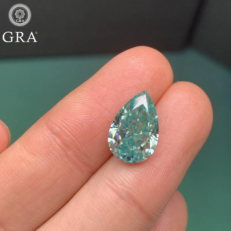 Ruif Pera Shape Original Green Like Paraiba Color Moissanite Stone Con Certificato Lab Grown Diamond Pass Diamond Tester