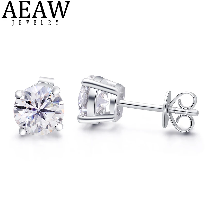 Aeaw Igi Round Cut Total 2.00Ct 6.5Mm Diamond Test Superato Cvd Hpht Lab Diamond 14K White Gold Earring Jewelry Regalo Fidanzata