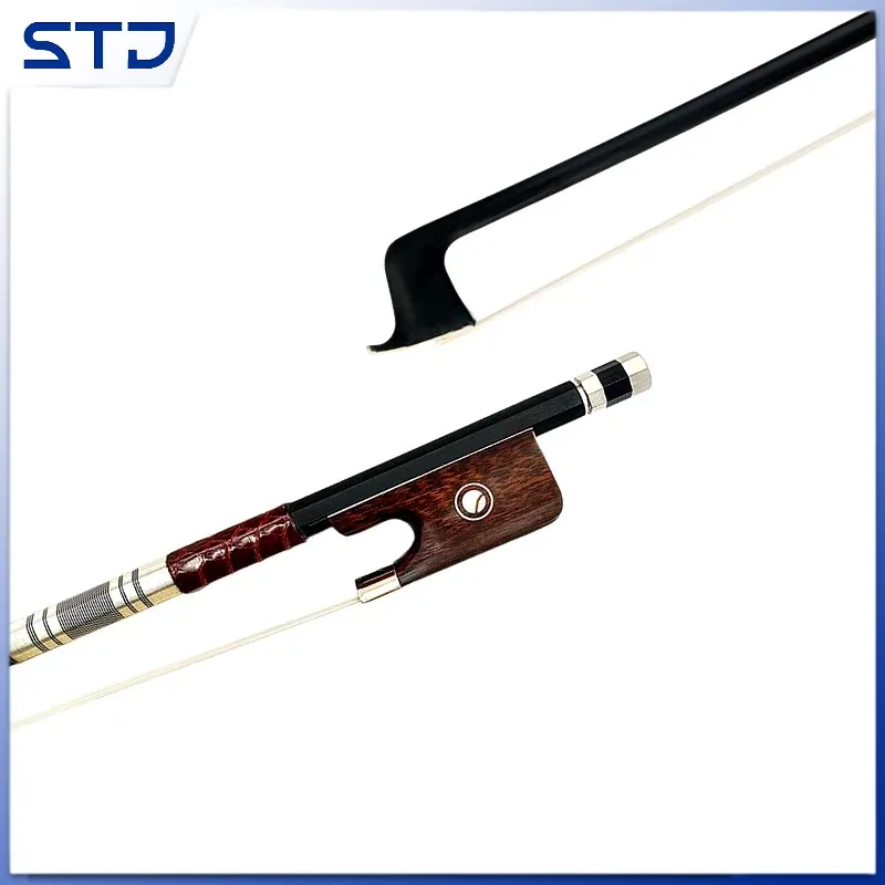 Viola Bow 1 Pz Forte Professione Bastone In Fibra Di Carbonio Nero, Rana Di Serpente, Coda Di Cavallo Bianca Coda Di Cavallo