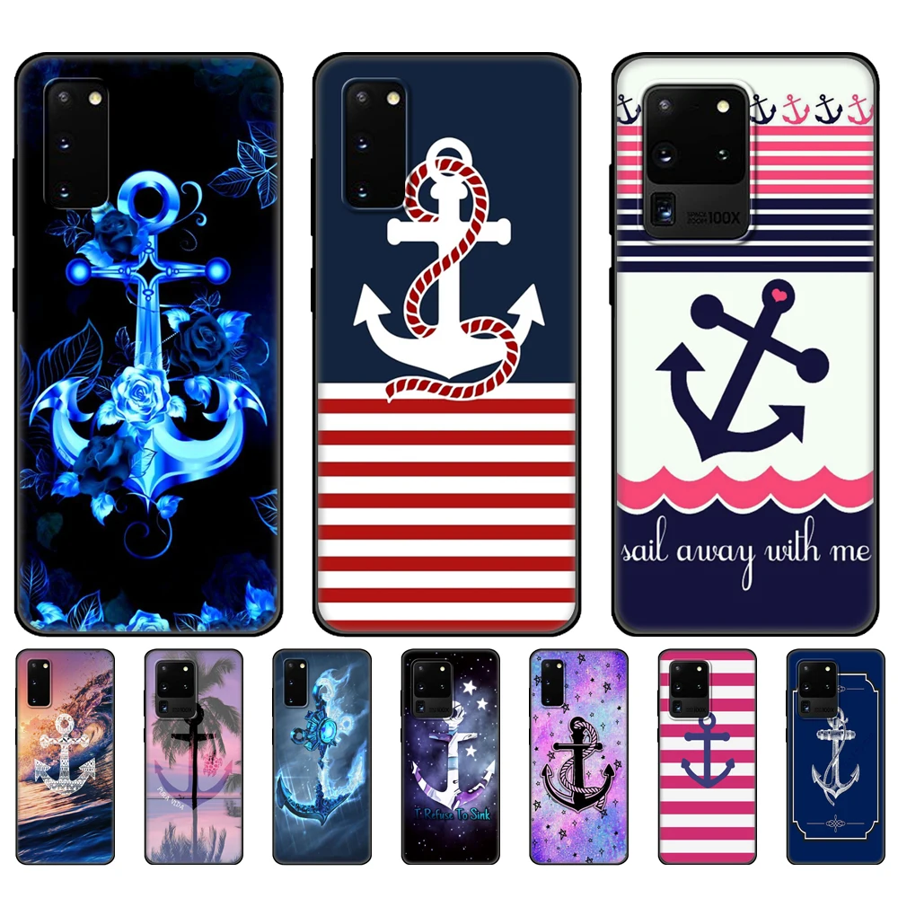 Custodia In Tpu Nero Per Samsung Galaxy S20 /S20 Plus/S20 Ultra/S20 + /S20Fe Cover Posteriore Stripes Anchor Boat