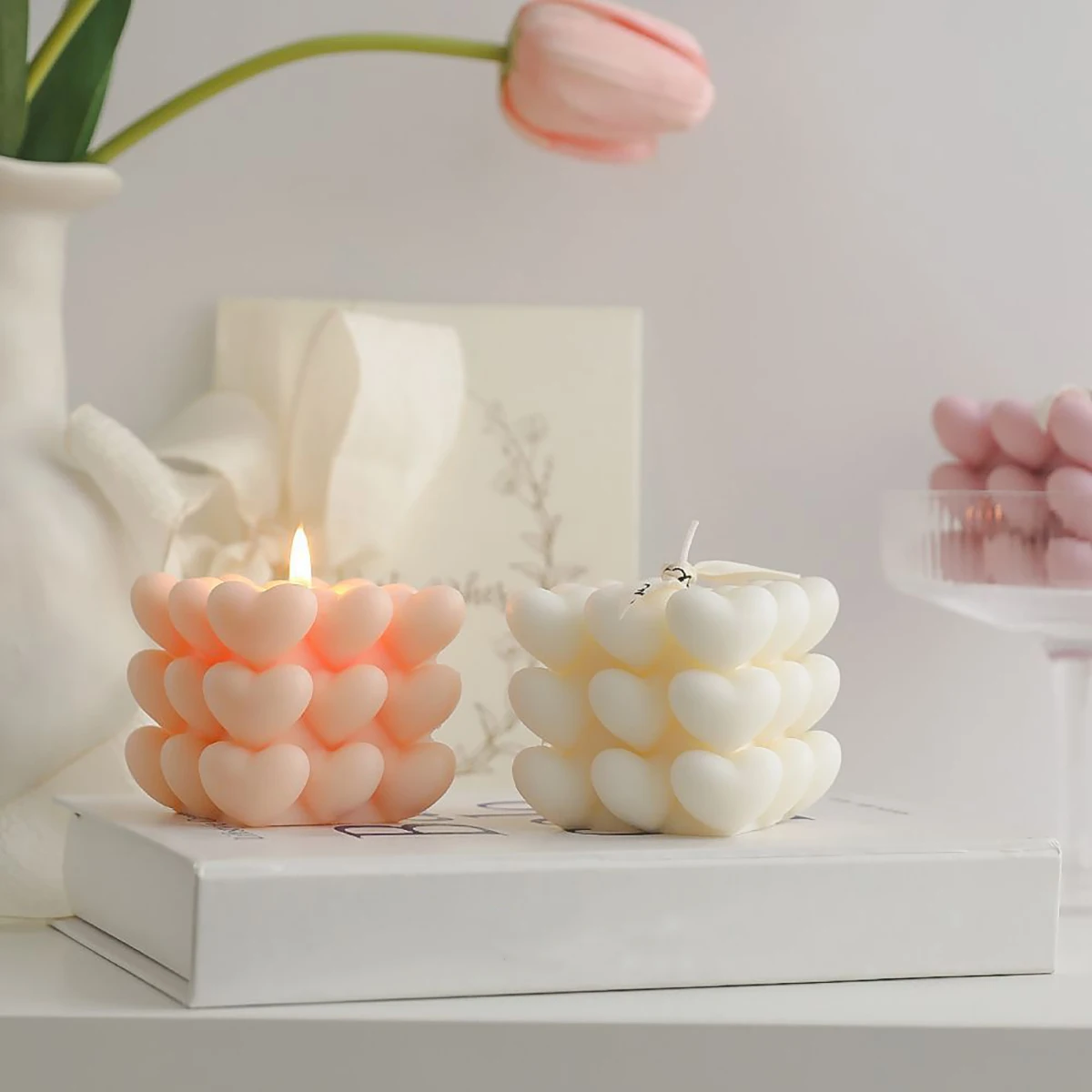 Stampi In Silicone A Forma Di Cubo D'Amore Fai-Da-Te Per Candele Sapone In Resina Epossidica Gesso Fabbricazione Fatta A Mano Che Fa Forniture Decorat
