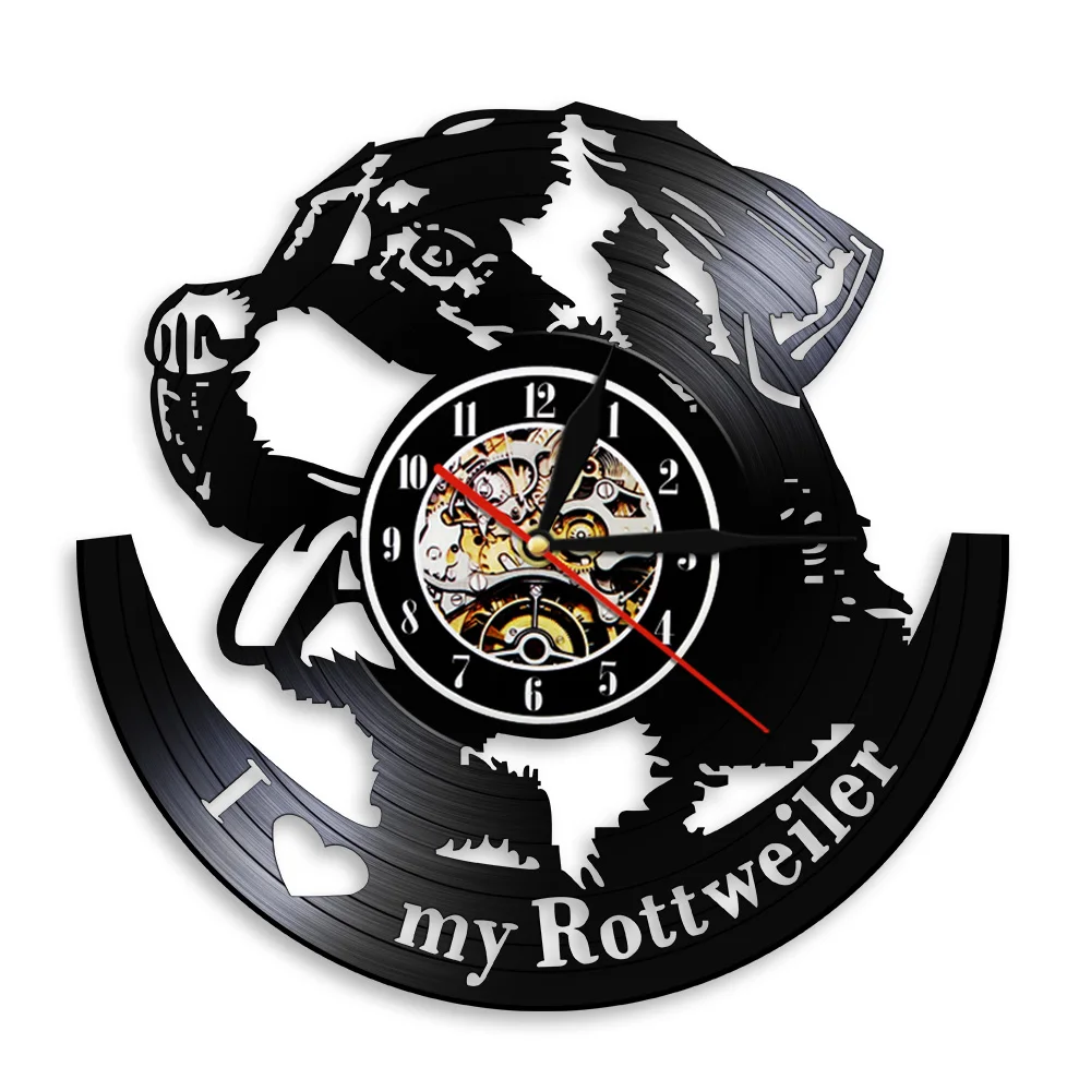 I Love My Rottweiler Vintage Black Hanging Vinyl Record Wall Clock Animal Art Modern Wall Watch Pet Dog Children Birthday Gift
