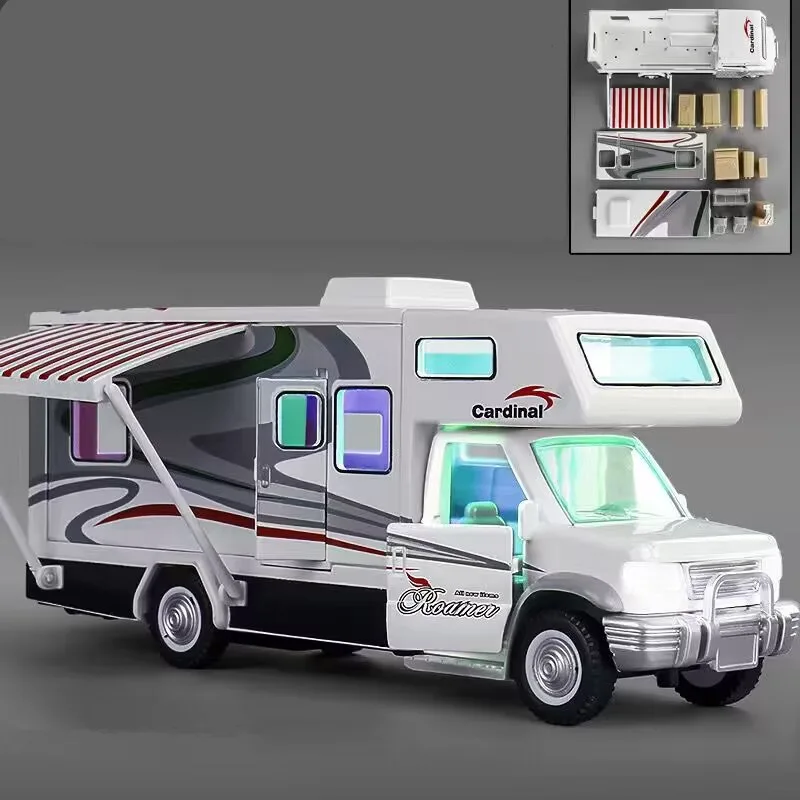 1:28 Lega Di Lusso Rv Caravan Veicoli Modello Di Auto Diecast Metallo Camper Van Camper Touring Car Model Sound Light Giocattoli Per Bambini Regali