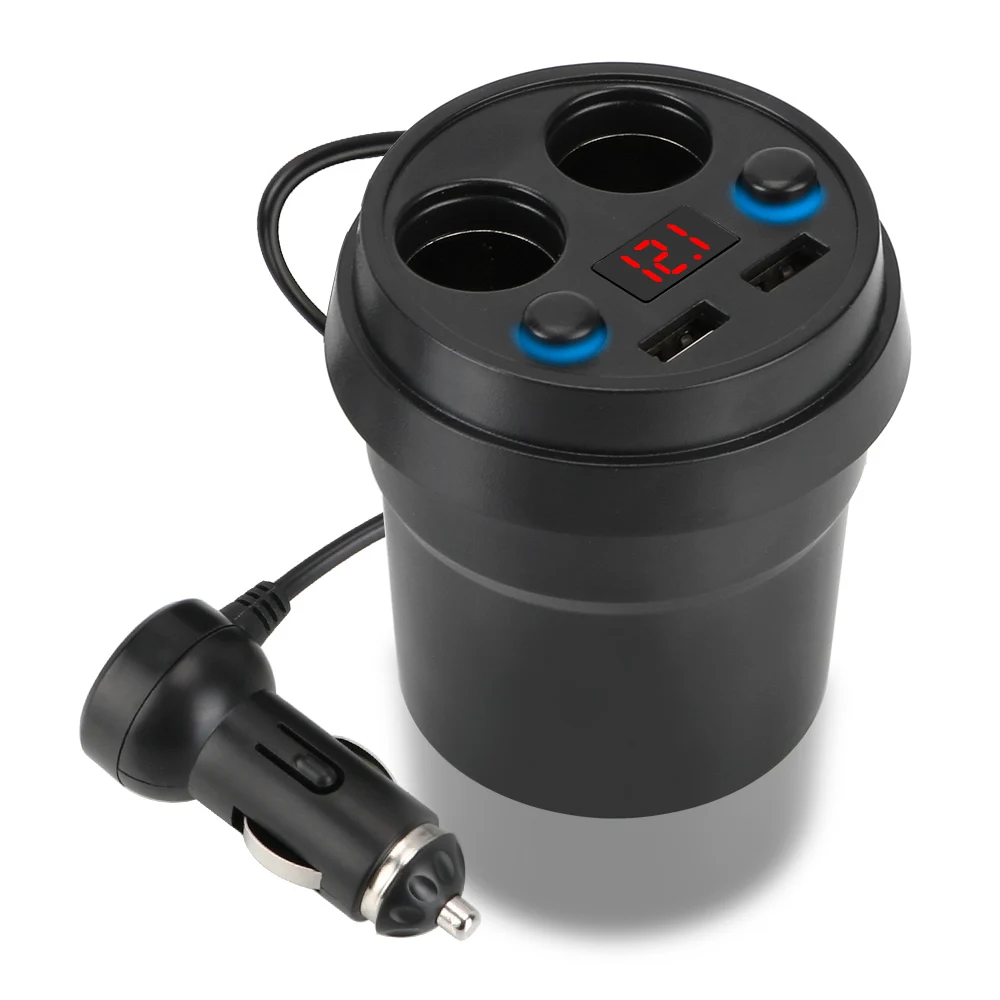 Leepee Mobile Phone Chargers With Voltage Led Display Car Charger Cigarette Lighter Splitter Cup Power Socket Adapter Dc 5V 3.1A