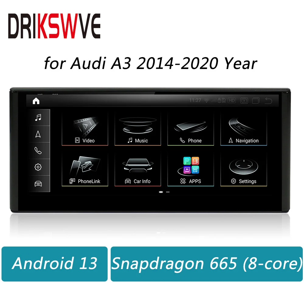 Drikswve Android 13 Car Radio Display Screen Upgrade Snapdragon 665 8 Core Stereo Multimedia Player Auto Per Audi A3 2014-2020