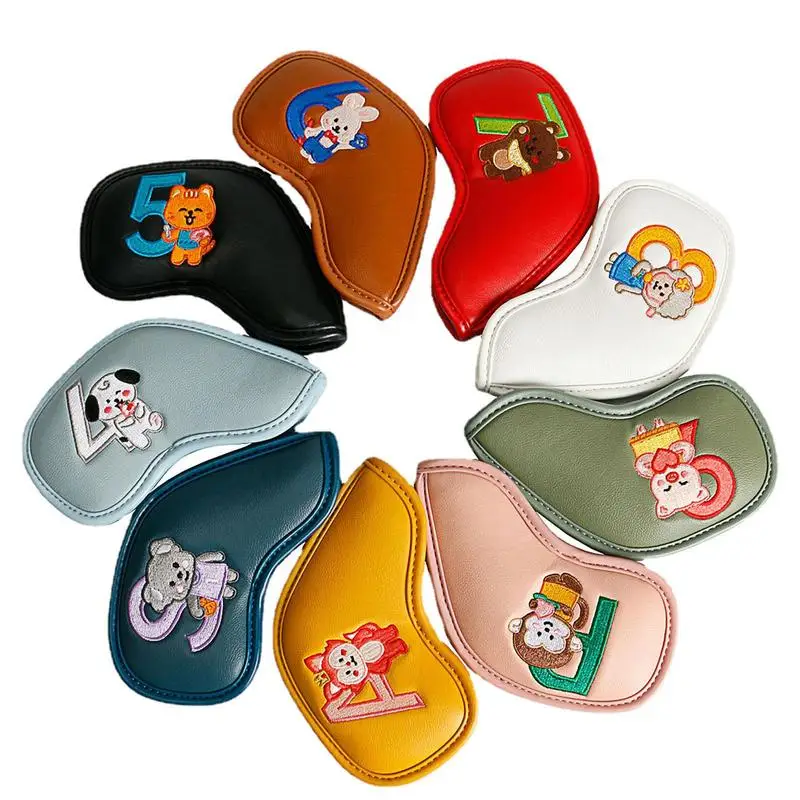 9Pc Portatile Pu Golf Club Iron Head Covers Protector Golfs Head Cover Set Accessori Da Golf Golf Putter Cover Golf Headcover Case