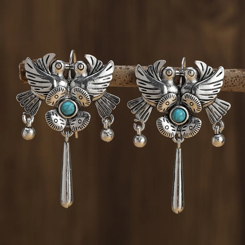 Nuovo Design Taxco Love Bird Drop Earring For Girls Blue Beads Statement Earring Jewelry Orecchini Da Sposa In Metallo