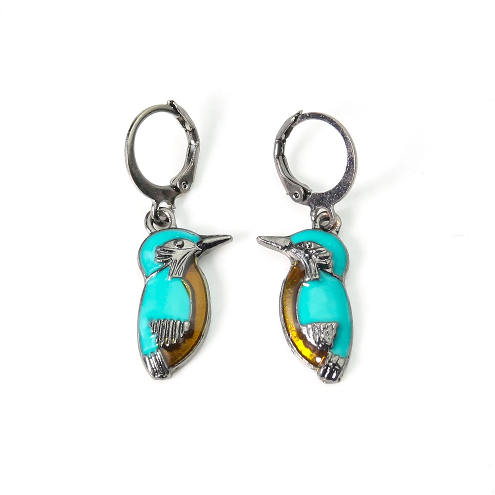 1 Pair Vintage Earrings Turquoises Kingfisher Hoop Dangle Earring For Women Fashion Jewelry Accessories Aesthetic Ear Decor Gift