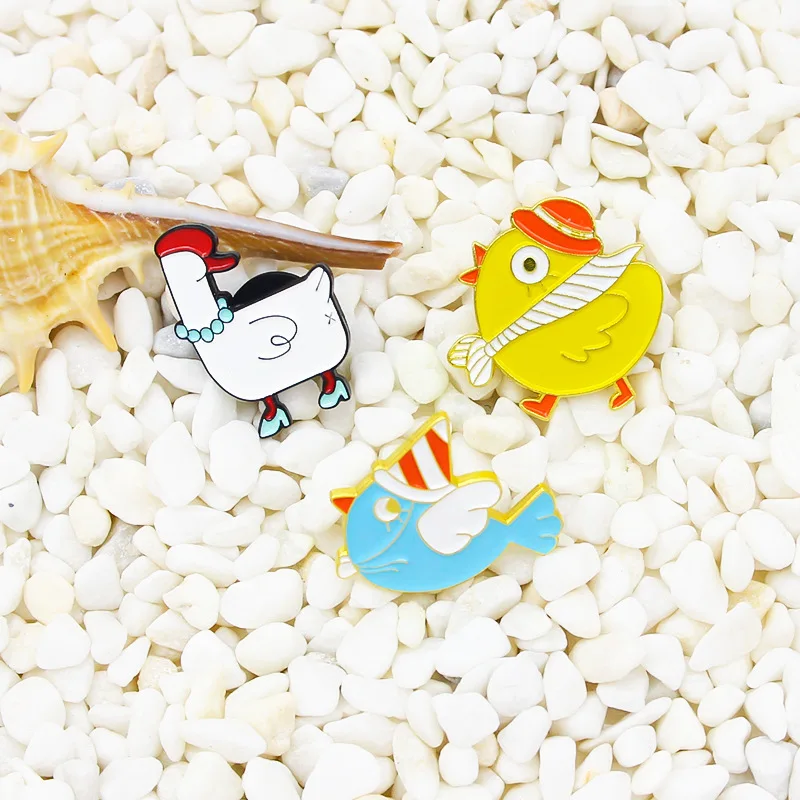 Creative Cartoon Cute Big White Goose Small Yellow Chicken Blue Bird Animal Alloy Brooch Wild Student Badge Clothing Accessories