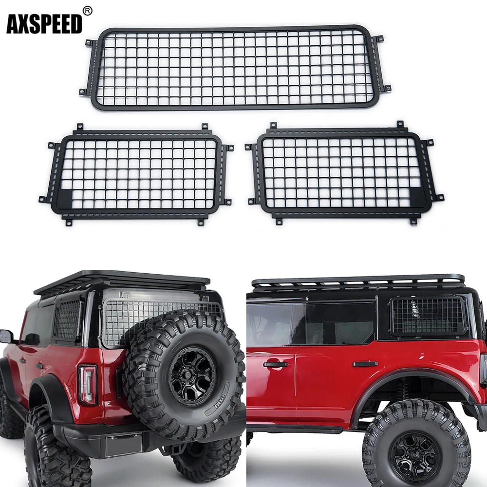 Axspeed 3Pcs Rc Car Metal Side & Rear Window Mesh Per 1/10 Trx4 Trx-4 Bronco Protective Armor Mesh Decoration Parts