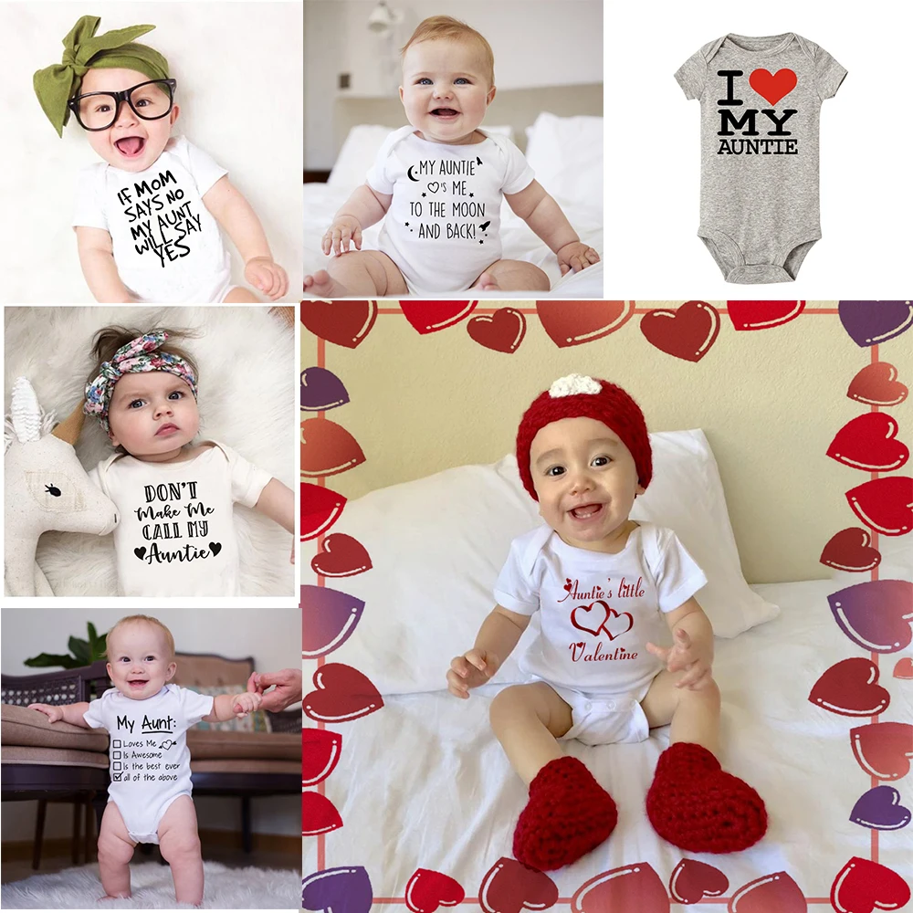 Del Bambino Delle Ragazze Dei Ragazzi Della Tuta La Mia Zia Amore Me To The Moon And Back New Soft Pagliaccetto Lettera Della Stampa Manica Corta Vest