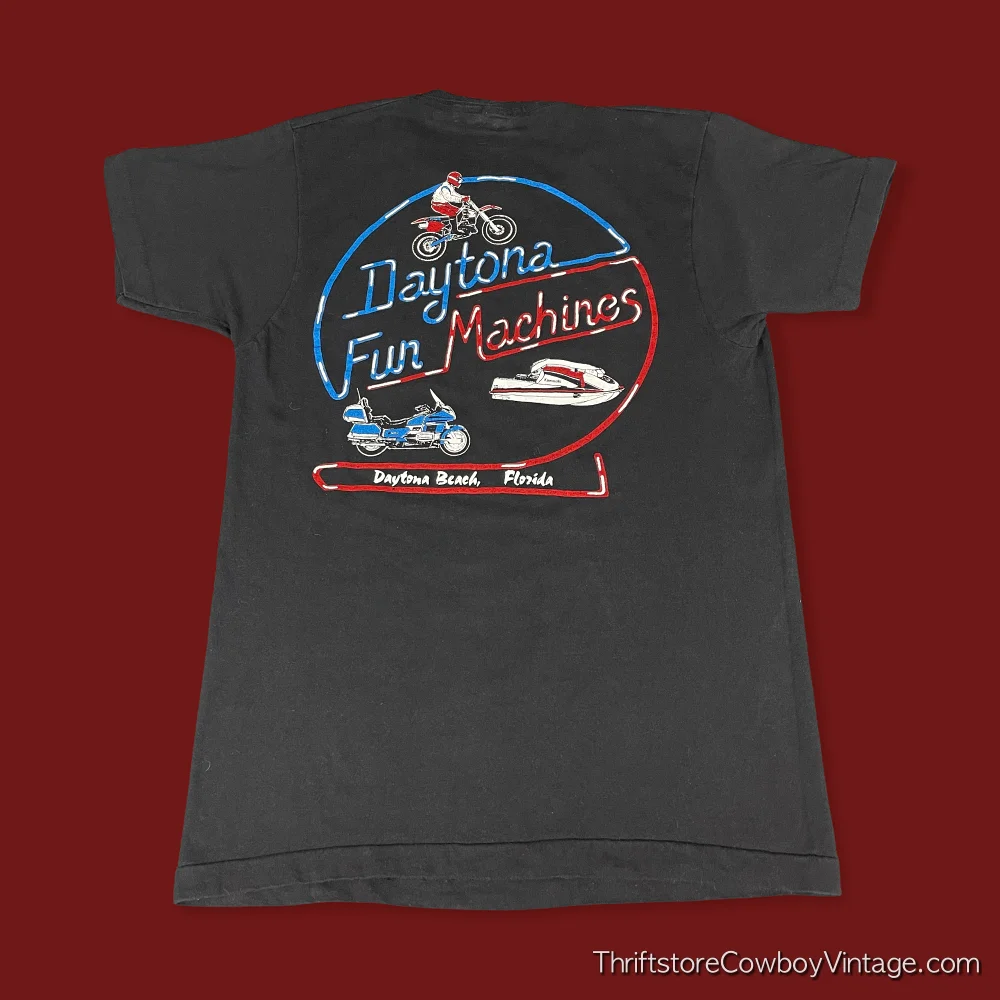 T-Shirt Vintage 80S Daytona Fun Machines Single Stitch Motorcycle Shop Fl Small
