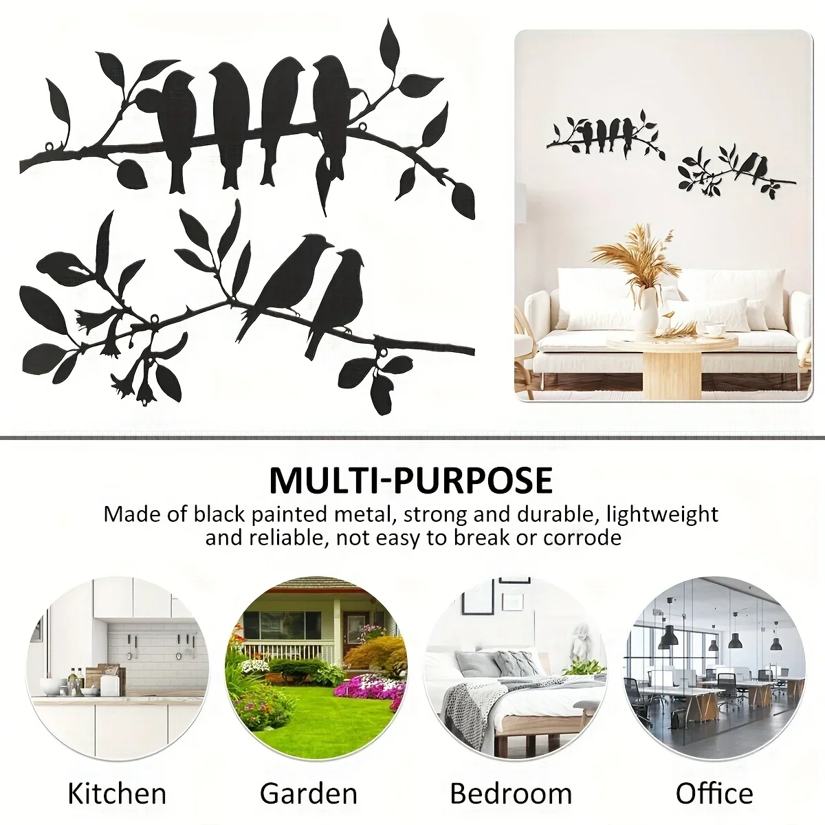 Cifbuy Deco 2Pcs Metal Birds Home Decoration Kit Wall Hanging Metal Birds Art Creative Birds On Branch Art Rustic Bird Wall Back