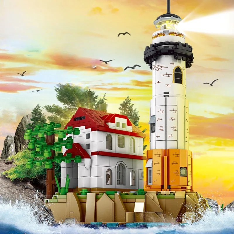 Moc Creativity Cape Lighthouse Building Block City Friends Lighting Sea Lighthouse Bricks Decoration Toys Regali Di Compleanno Per Bambini