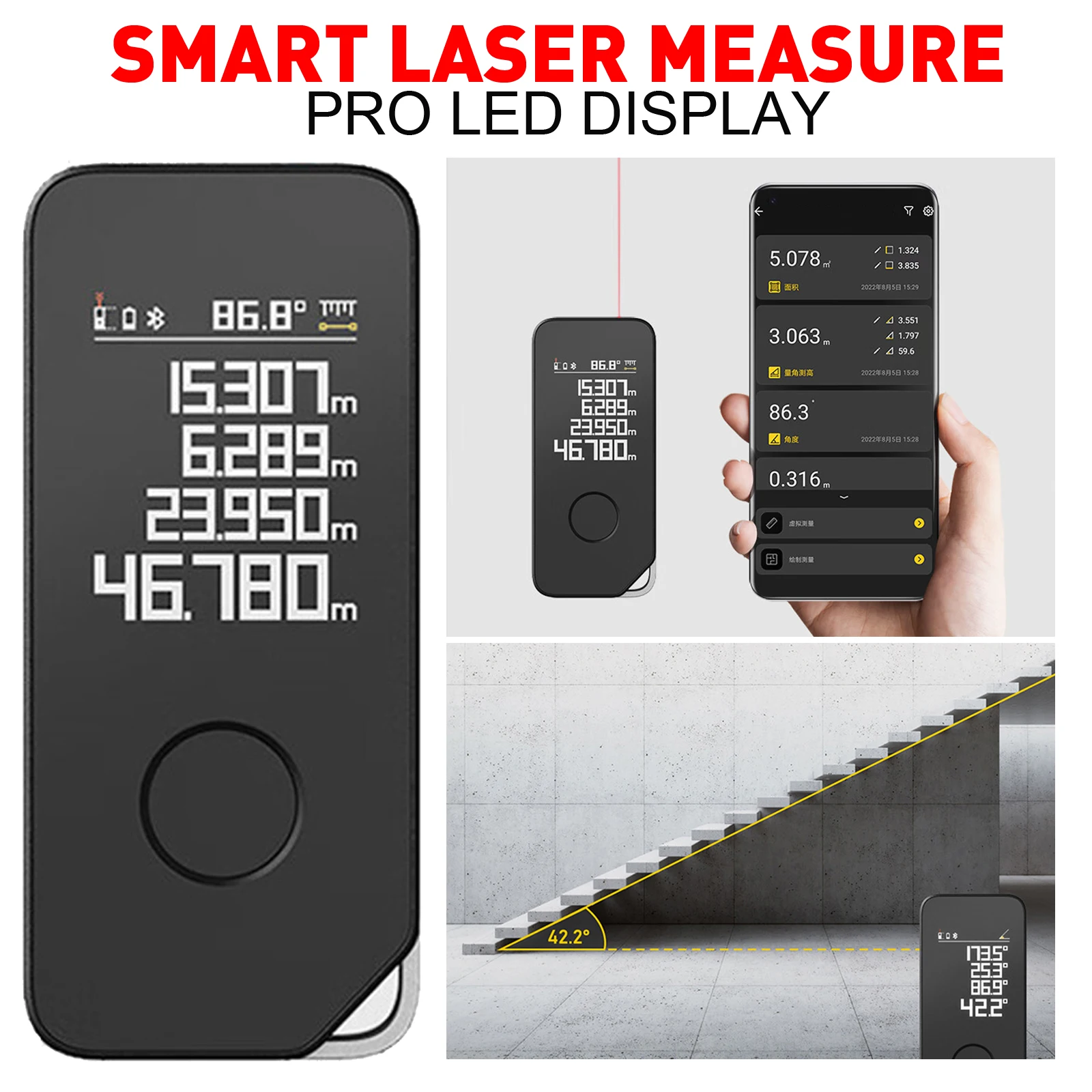 Hoto Smart Laser Measure Pro Display A Led Strumento Di Misurazione Del Nastro Laser Digitale Intelligente Telemetro Laser Ricaricabile