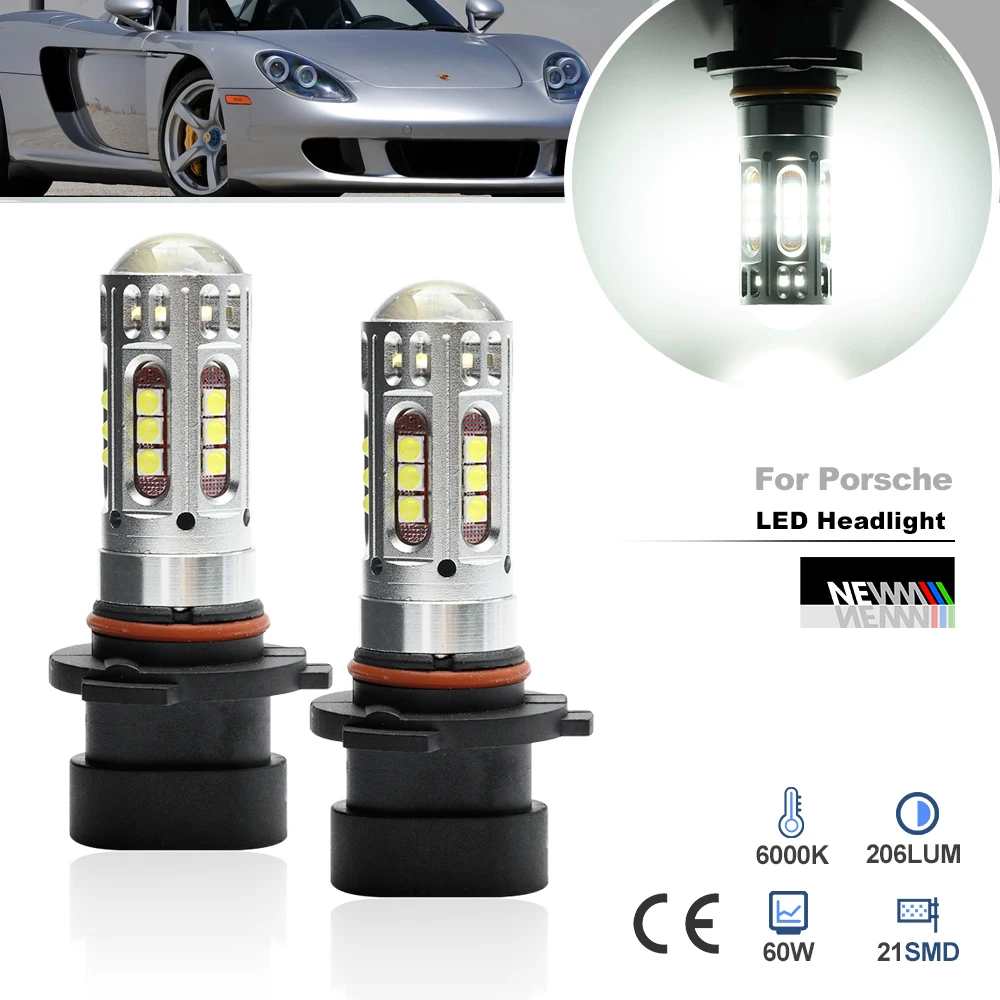 2 Pezzi Per Porsche Carrera Gt 2004 2005 2006 Lampadine Per Fari Abbaglianti A Led Anteriori Per Auto 9005Xs Hb3A P22D Kit Per Fari Canbus