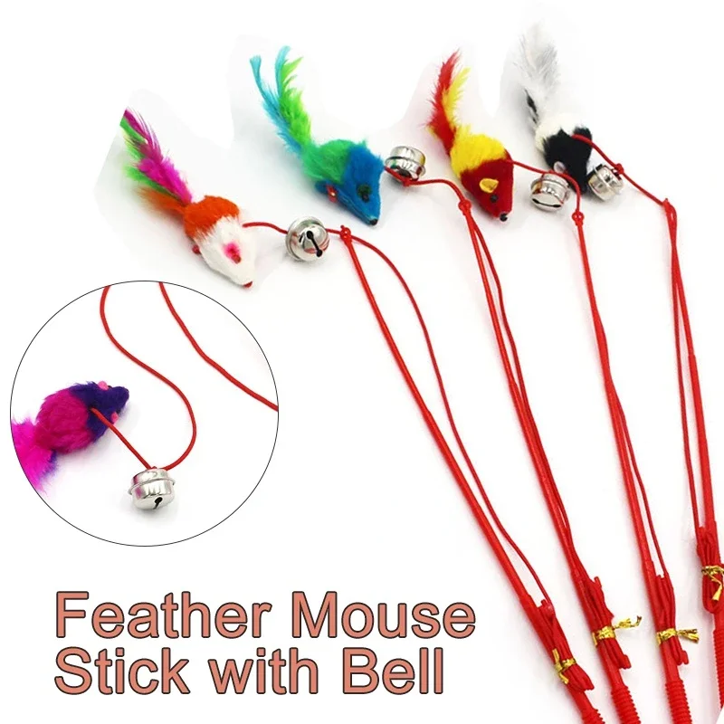 Cat Funny Feather Mouse Stick Con Campana Che Gioca Ciondola Faux Mouse Tease Fun Kitten Rod Toy Interactive Fishing Rod Wand For Cats