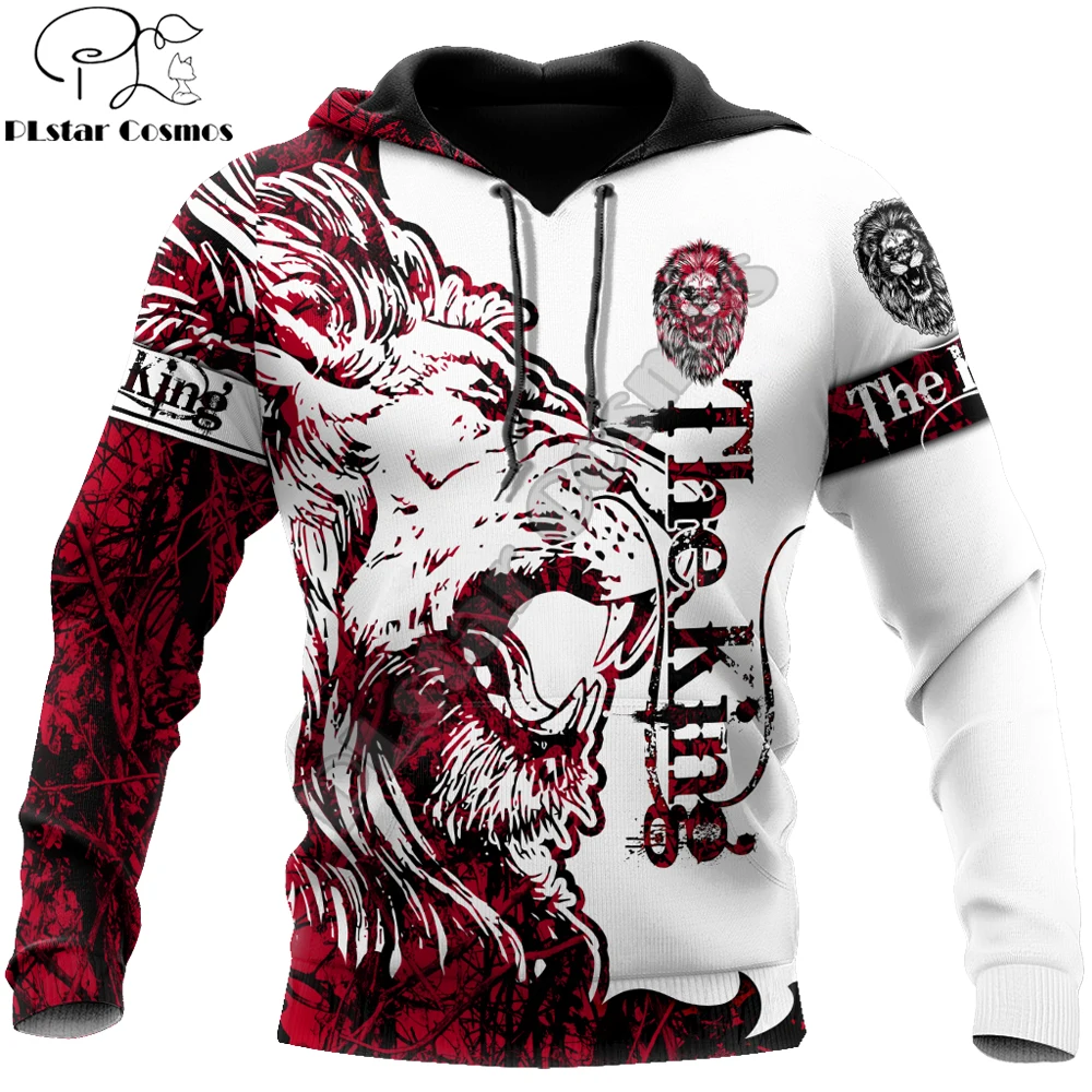 Felpe Con Cappuccio Autunno Moda The Red Alpha King Lion Tattoo Felpa Da Uomo Stampata In 3D Unisex Zip Pullover Giacca Casual Dw0194