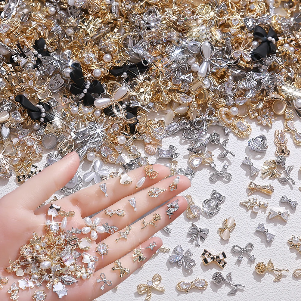100 Pz Mix Casuale Zircone Nail Charms 8-15Mm Strass Decorazione Oro/Argento Bulk Designer Styles Cristalli Gem Nail Supply * N2