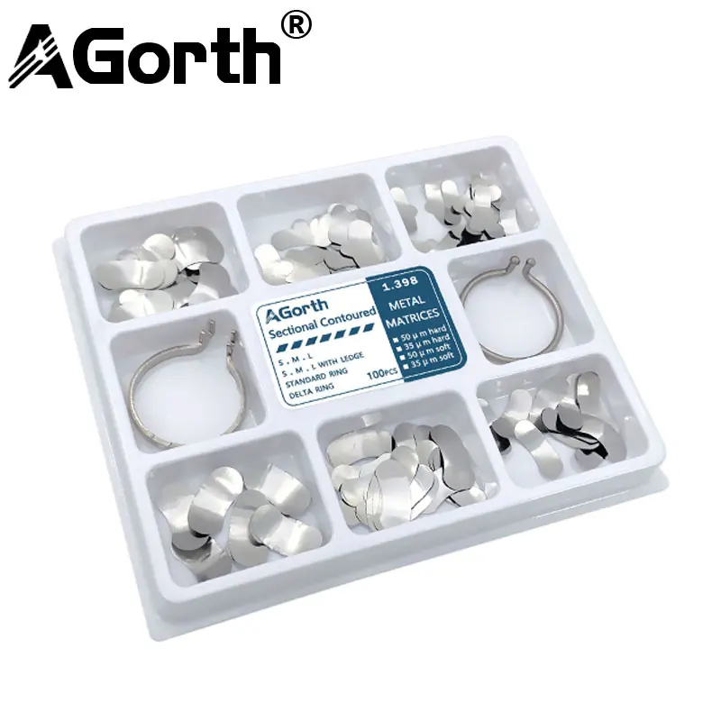 100 Pz/Scatola Dental Sezionale Sagomato Matrix Bands Cunei No.1.398 Metal Matrici Bands Dental Tools