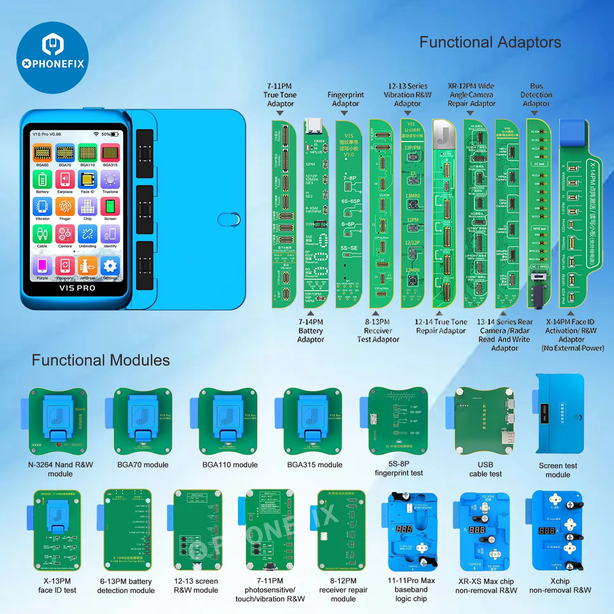 Jcid V1S Pro Programmer Con Bga315 Bga110 Bga70 Per Iphone 6-15 Pro Max Nand Flash Read Write Format Screen True Tone Repair