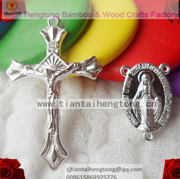 Parte Del Rosario Religioso Placcata In Argento, Centro Del Rosario, Crocifisso Del Rosario, Fascino Del Rosario, Medaglia Di Maria Mirasa Con Croce D