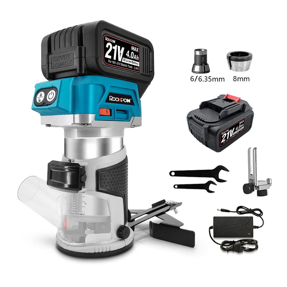 6 Velocità Brushless Hand Electric Trimmer Cordless Wood Router Lavorazione Del Legno Incisione Slotting Power Tool Per Batteria Makita 18V