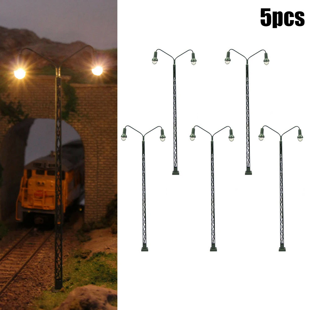 5 * Modello Railroad Lights Lattice Mast Light Gauge H0 1:87 Led Light Layout Building Train Accessori Paesaggistici Lampione Stradale