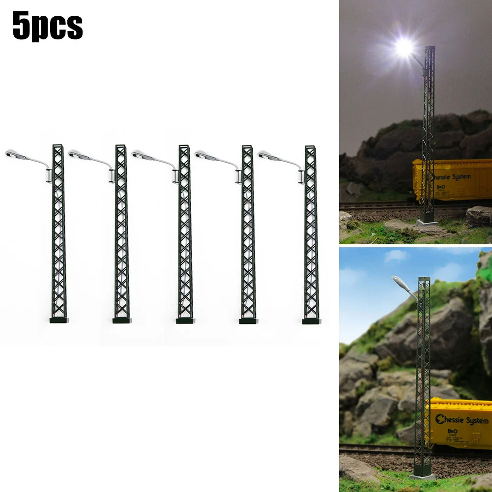 5Pcs Model Railway Lights Lattice Mast Light, Gauge H0 Light Layout Led Lamp Railway Decoration Building Accessori Paesaggistici