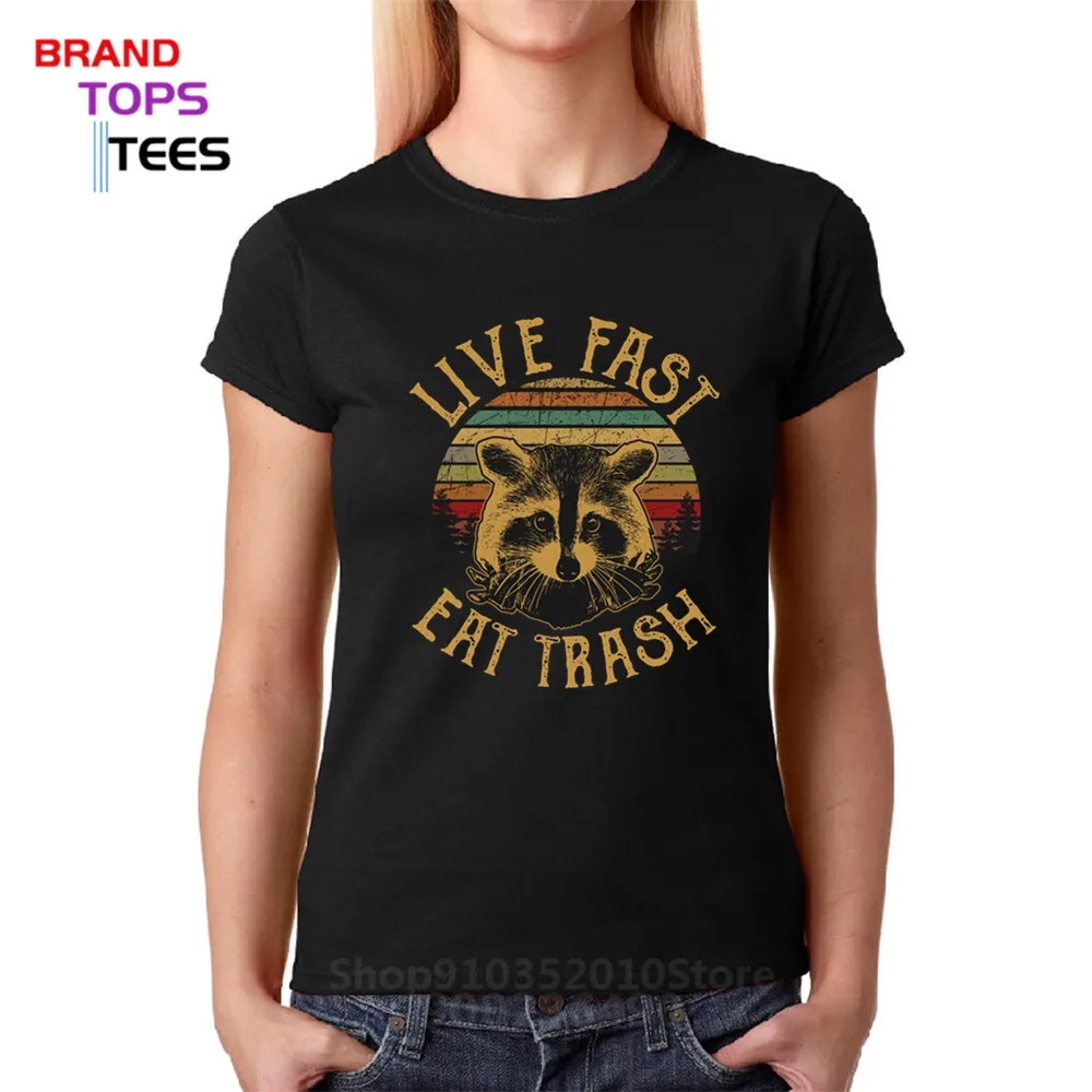 2020 Elegante Anime Live Fast Eat Cestino Procione T Shirt Donna Galaxy Guardians T-Shirt Rocket Raccoon Abiti Di Marca Retrò