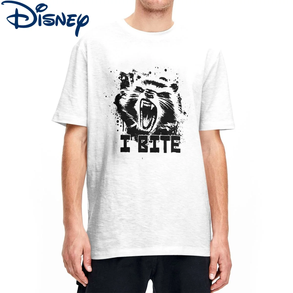 Disney Men Women Guardians Of The Galaxy T Shirt Rocket Raccoon I Bite Pure Cotton Clothing Crew Neck Tee Shirt Party T-Shirts