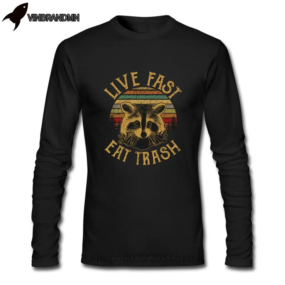 Divertente Rocket Raccoon T Shirt Live Fast Eat Trash Raccoon T-Shirt Elegante Guardian Tshirt Cartoon Raccoon Man 100% Cotton Shirt