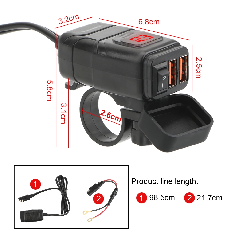 Digital Voltmeter Adapter Dual Usb Charger Qc 3.0 Moto Accessories Vehicle-Mounted Motorcycle Quick Charger On Off Switch