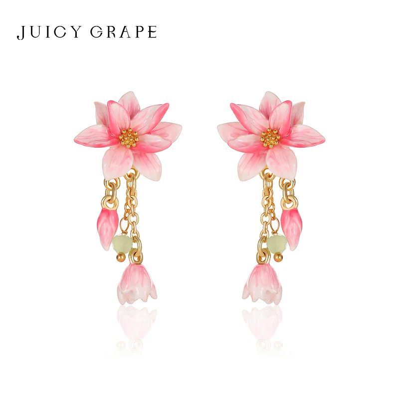 Juicy Grape Pink Magnolia Flower Charm Orecchini Per Le Donne S925 Silver Needle Original Design Light Luxury Summer Jewelry