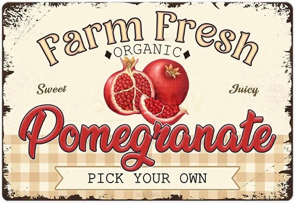 Farm Fresh Sweet Juicy Melograno Vintage Metal Tin Sign, Retro Fruit Poster Decorativo Wall Art Signage, Farmhouse