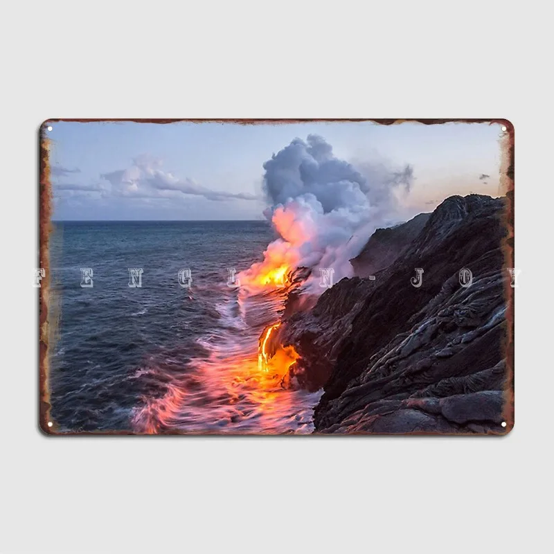 Kilauea Volcano Lava Flow Sea Entry 3 The Big Island Hawaii Metal Platform Poster Pub Garage Crea Tin Sign Poster