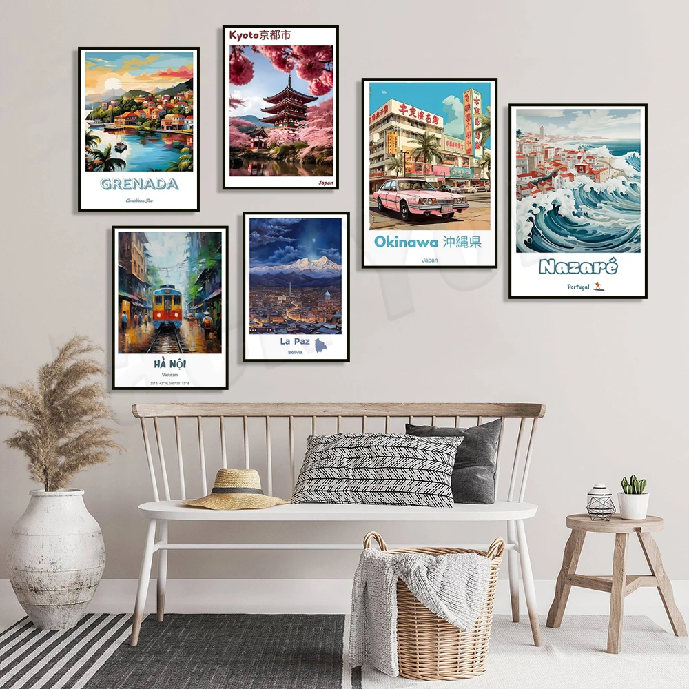 Okinawa Japan, Costiera Costiera, Isola Di Capri, Hanoi Vietnam, Portogallo, Alberi Di Ciliegio Di Kyoto, Texas, Poster Di Viaggio Caraibico