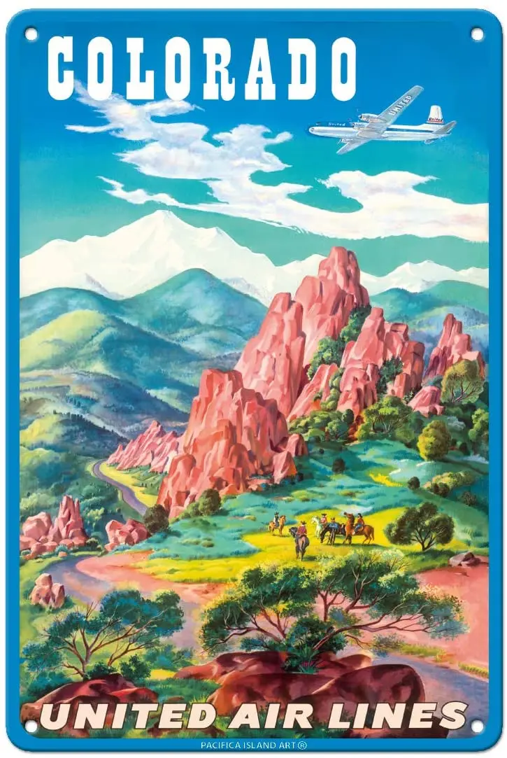 Pacifica Island Art Colorado, Usa - Garden Of The Gods, Colorado Springs - United Air Lines-Poster Da Viaggio Aereo Vintage Di