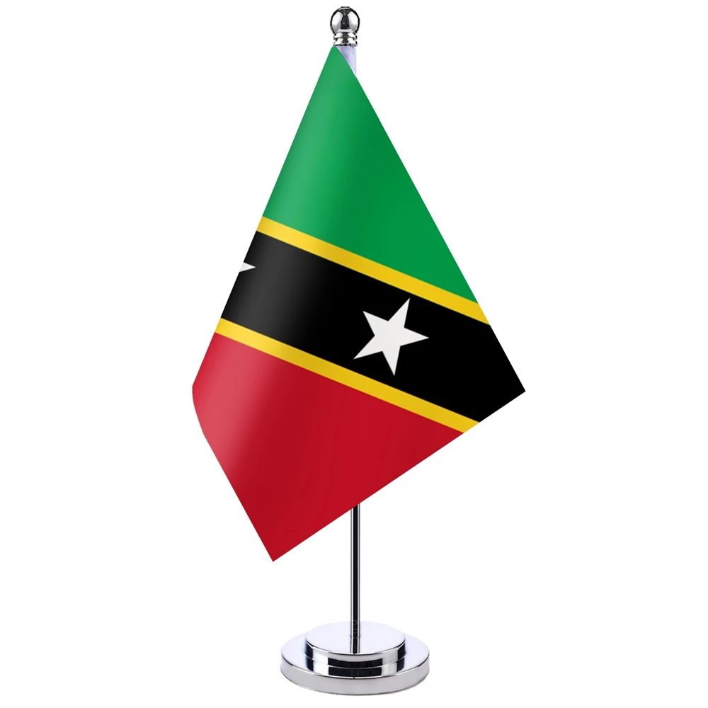 14X21Cm Scrivania Da Ufficio Bandiera Di Saint Kitts Island E Nevis Banner Boardroom Stand Pole Closet Cabinet Flag Set Decorazioni Per Sale Riunioni