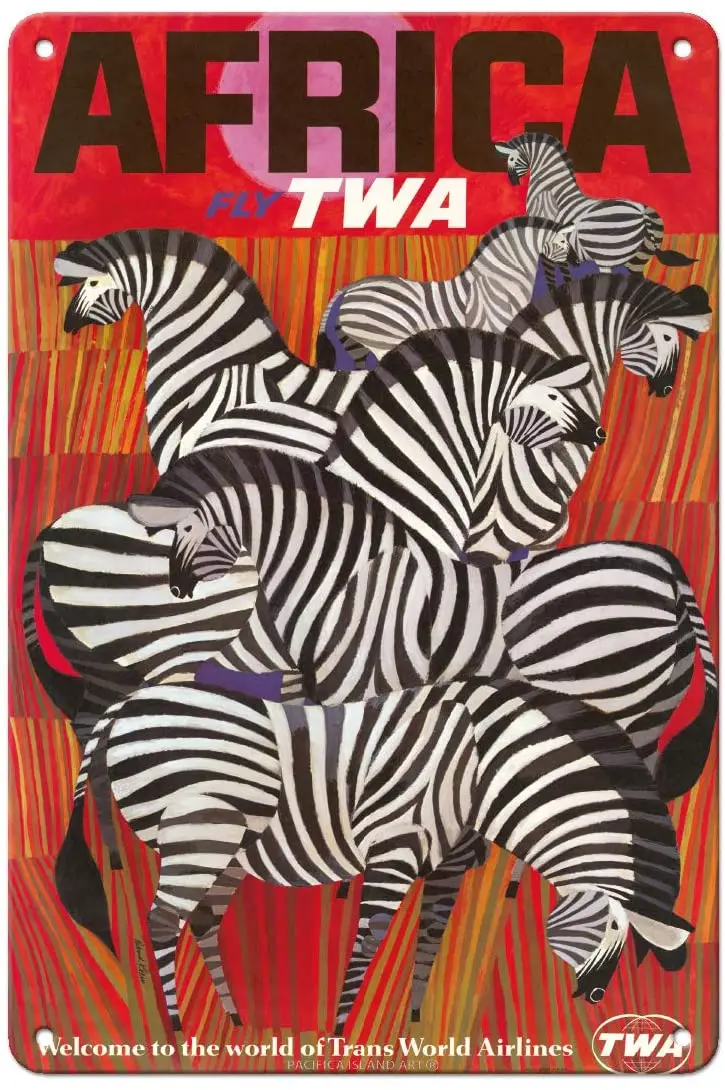 Pacifica Island Art Africa - Fly Twa (Trans World Airlines) - Zebras - Vintage Airline Travel Poster Di David Klein C.1960S