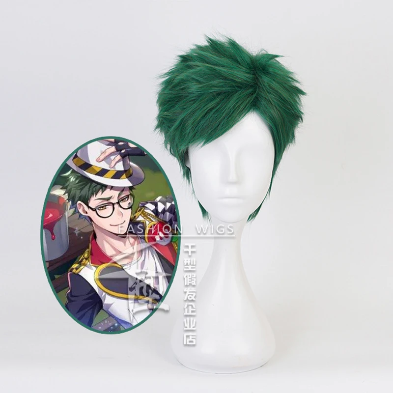 Twisted Wonderland Trey Clover Green Short Wig Cosplay Costume Heat Resistant Synthetic Hair Men Women Party Wigs + Wig  Cap