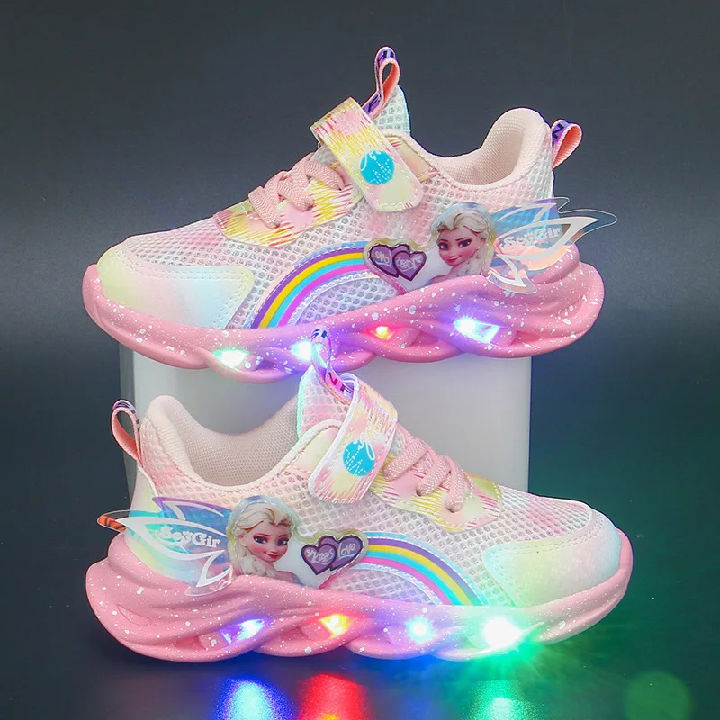 Disney Cartoon Frozen Girls Scarpe Casual Led Light Up Sneakers Elsa Princess Shoes Baby Toddler Shoes Girl Present Spedizione Gratuita